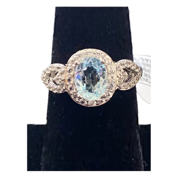Womens Lab Created Blue Topaz Sterling Silver Cocktail Ring, Size 7, NWT - Picture 6 of 8